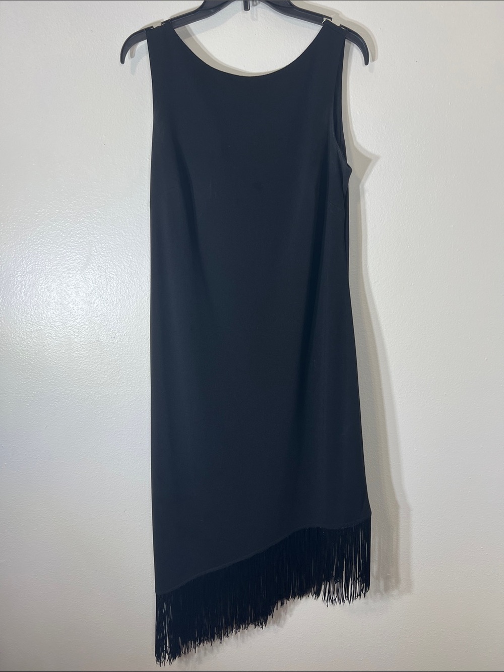 Asymmetrical Fringe Shift Dress in Black